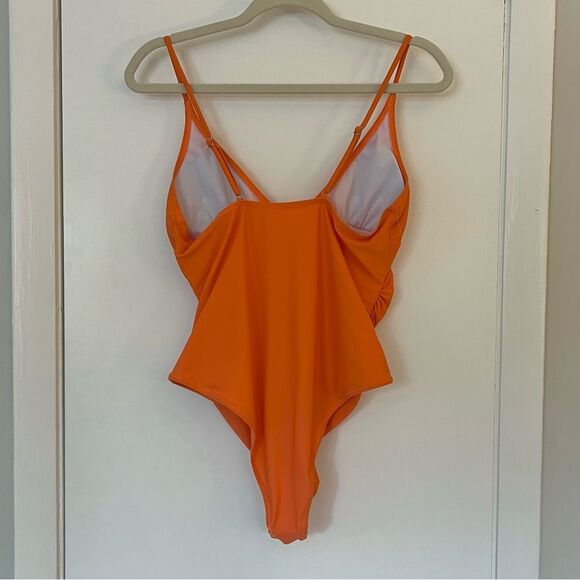 One Piece Swimsuit Bathing Suit V-Neck Draped Orange L - Picture 5 of 6